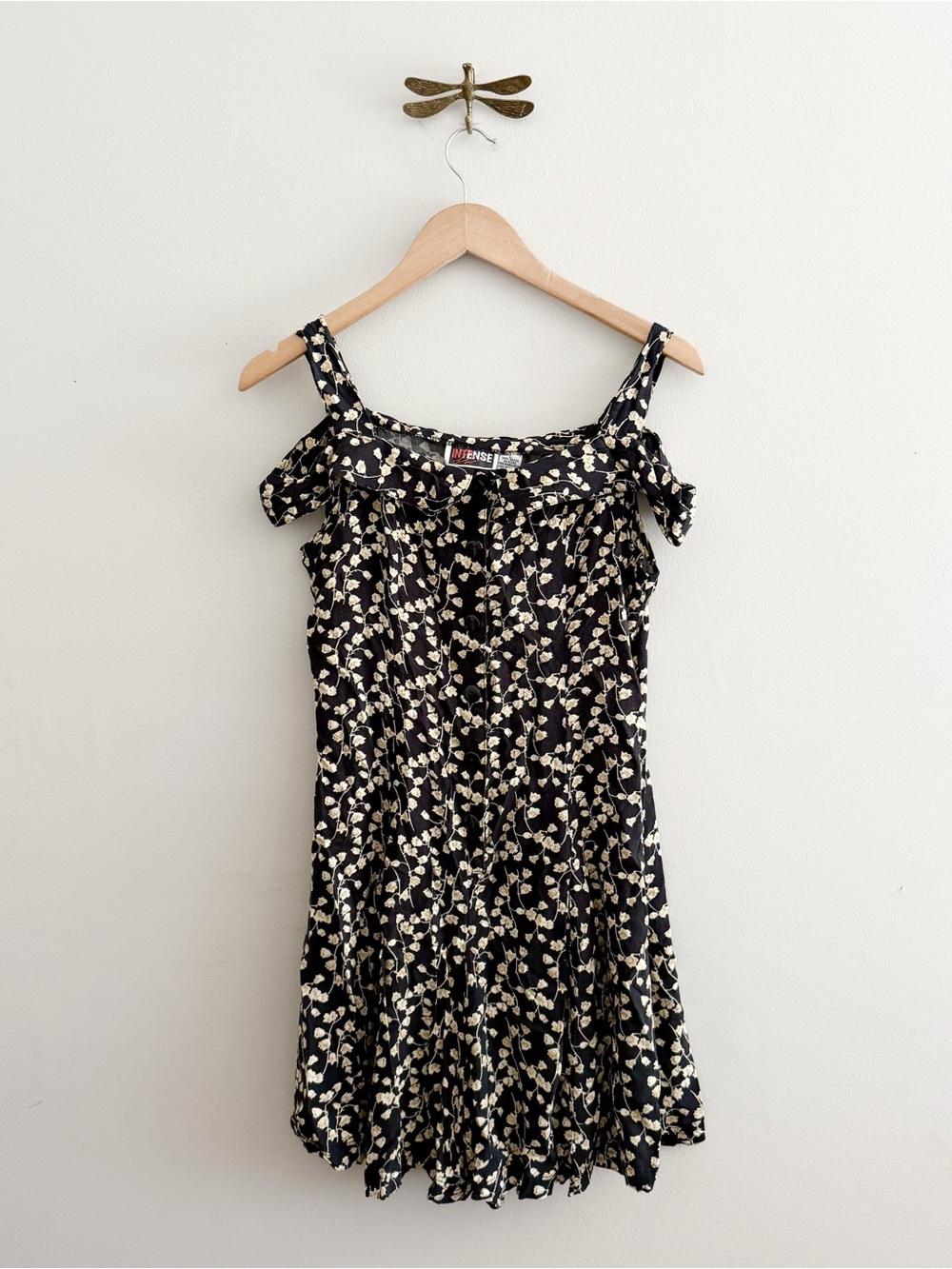 Vintage 90s Black and Cream Floral Off-Shoulder Romper size 8